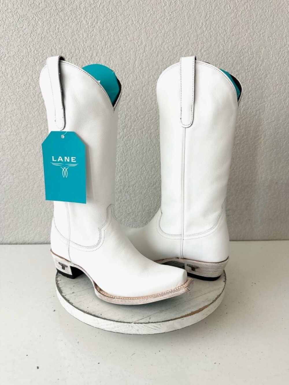 Lane EMMA JANE White Cowboy Boots Western Cowgirl Mid Calf Tall Snip Toe Sz 8